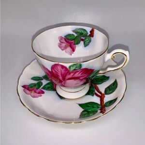 Vintage Tuscan Fine English Demitasse Cup And Saucer Hawaiian Flowers